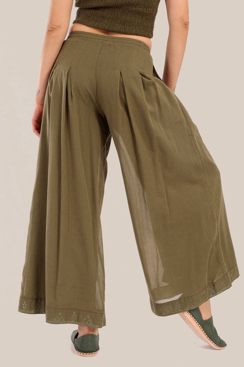 Embroidered fully lined wide leg pants